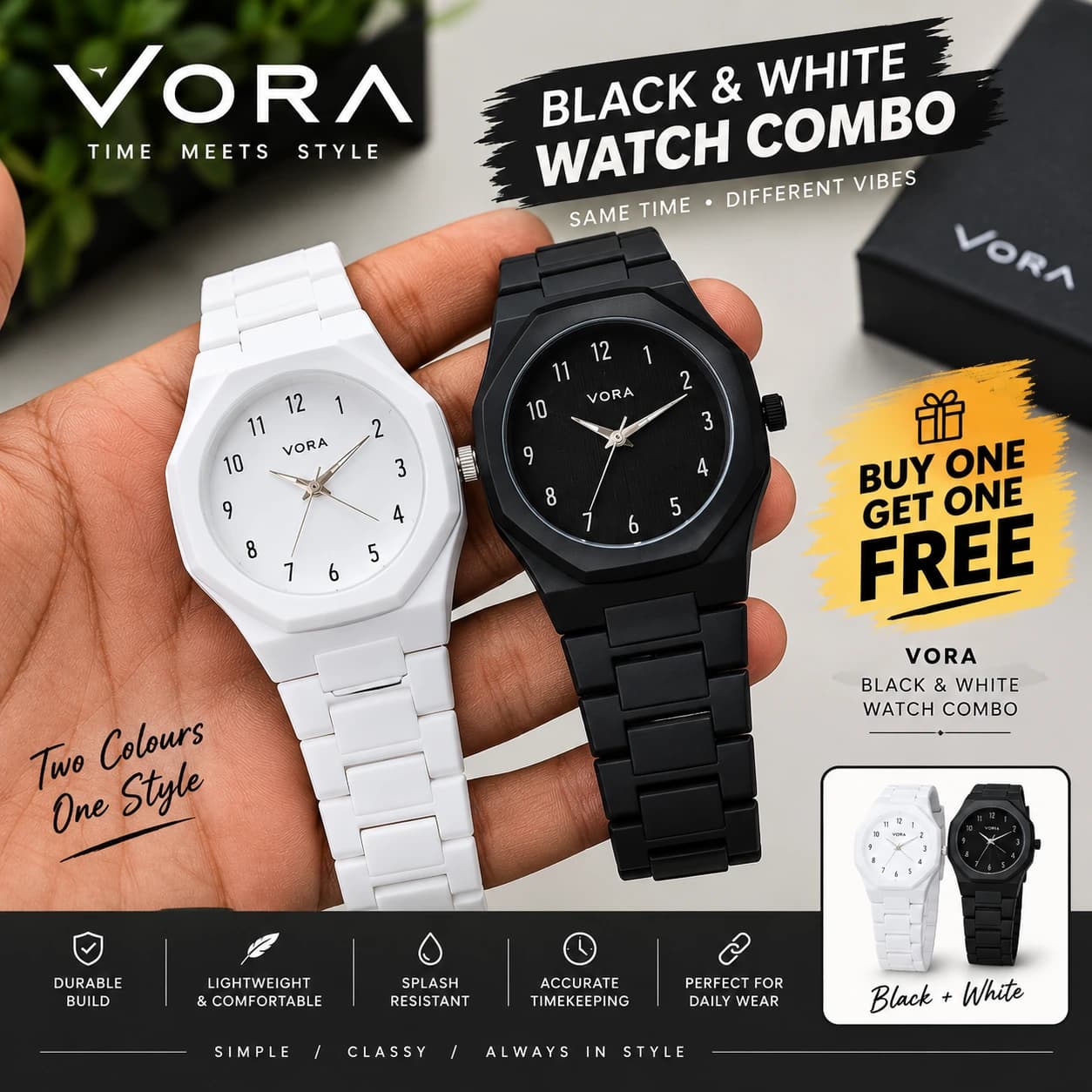 Vora Block And White Watch Combo