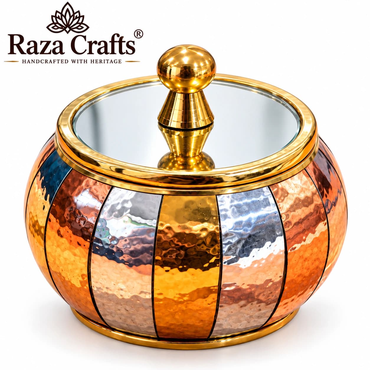 Raza Crafts Premium Multicolour Metal Storage Box With Golden Lid