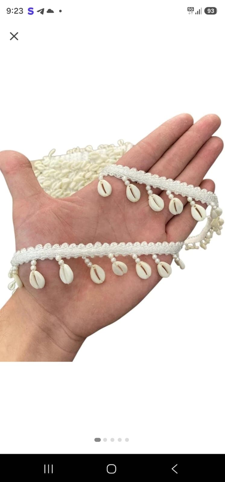 White Cowrie Shell Lace Trim - 1 Inch Pearl Bead Tassel Border For Sarees, Dupattas And Lehengas