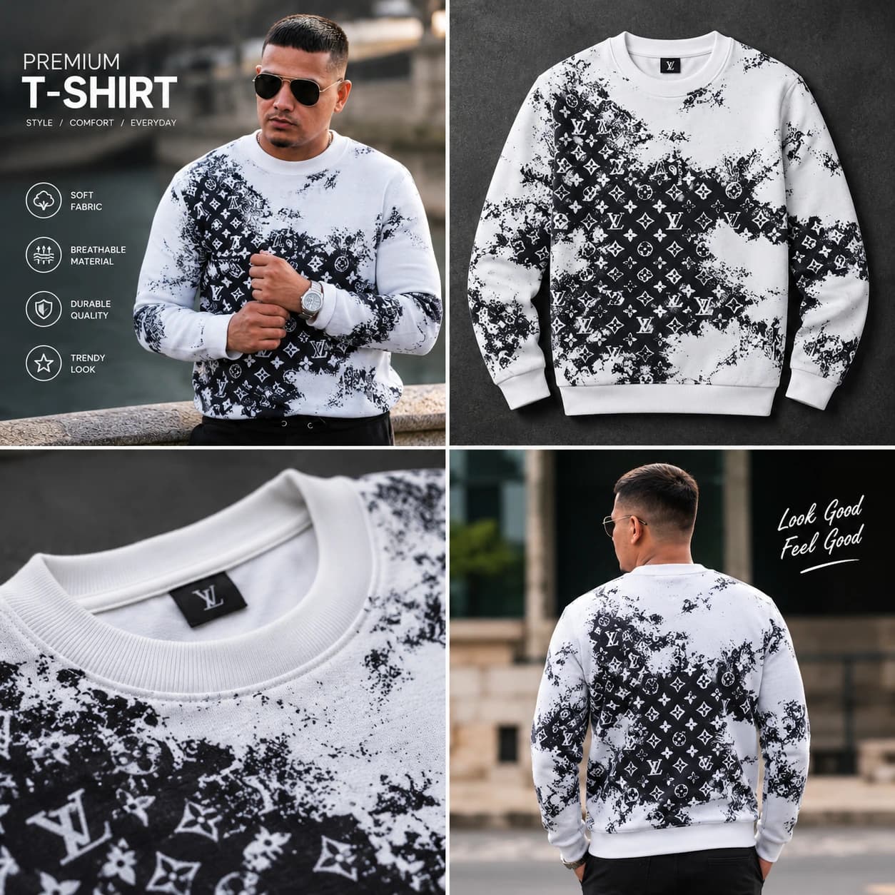 Premium Black & White Printed Sweatshirt