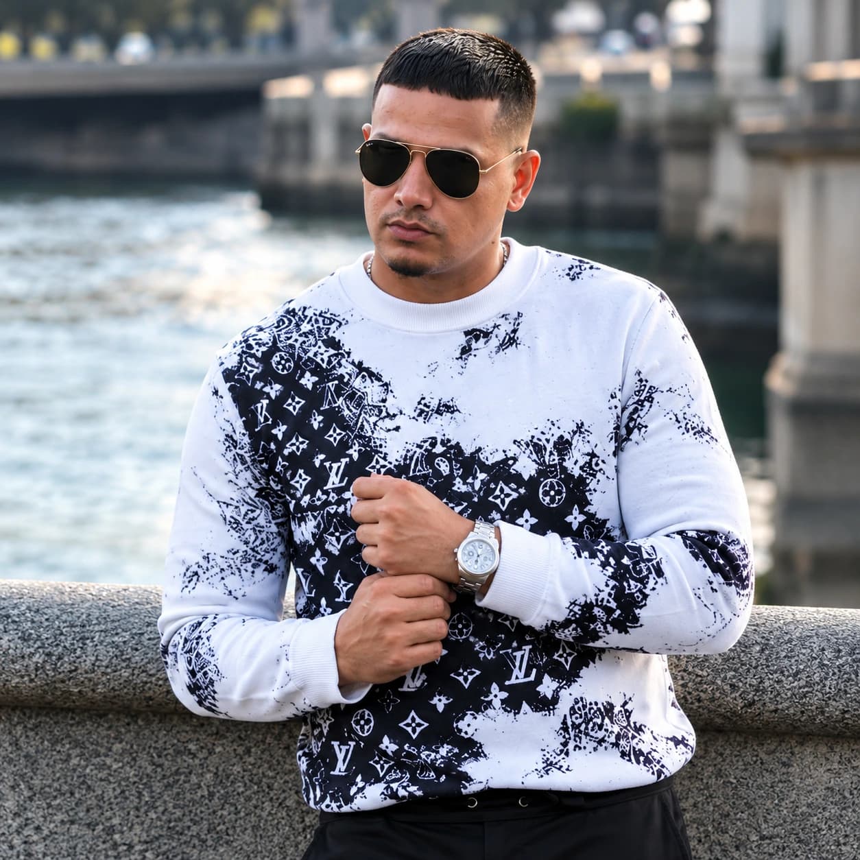 Premium Black & White Printed Sweatshirt