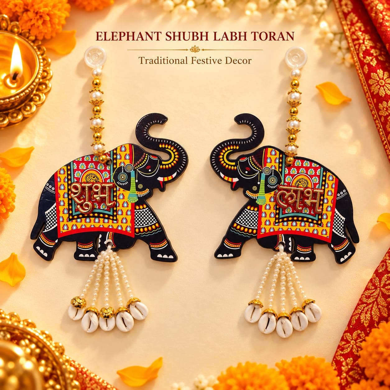 Elephant Shubh Labh Hanging Toran (Black)