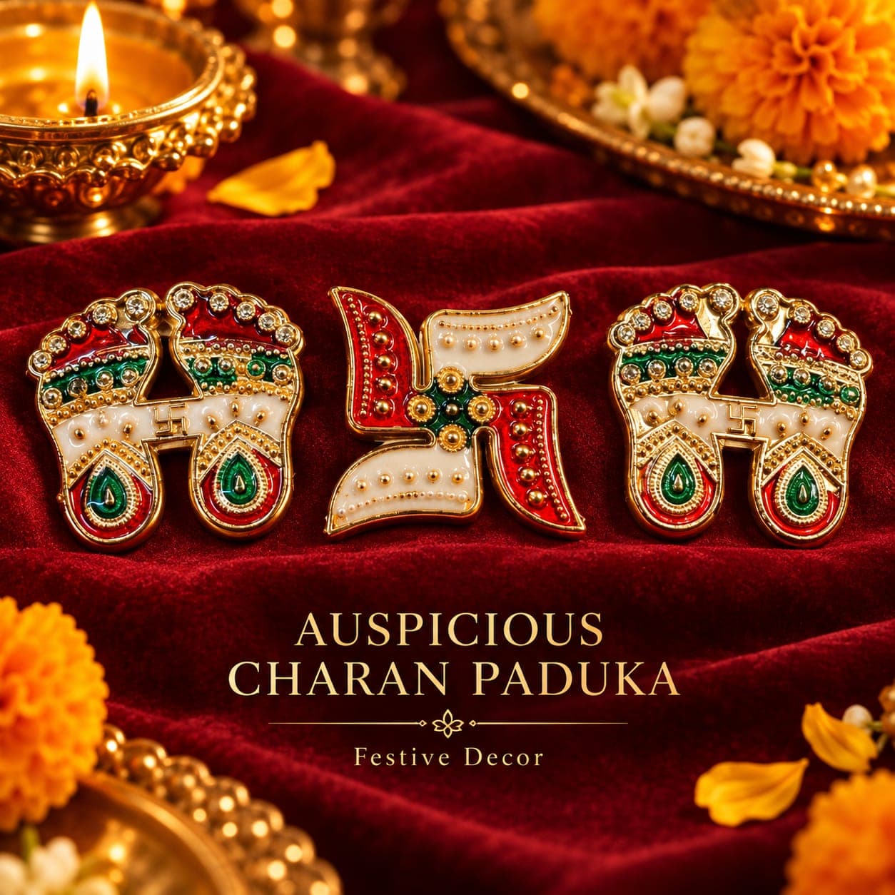 Charan Paduka Swastik Set (White Stone)