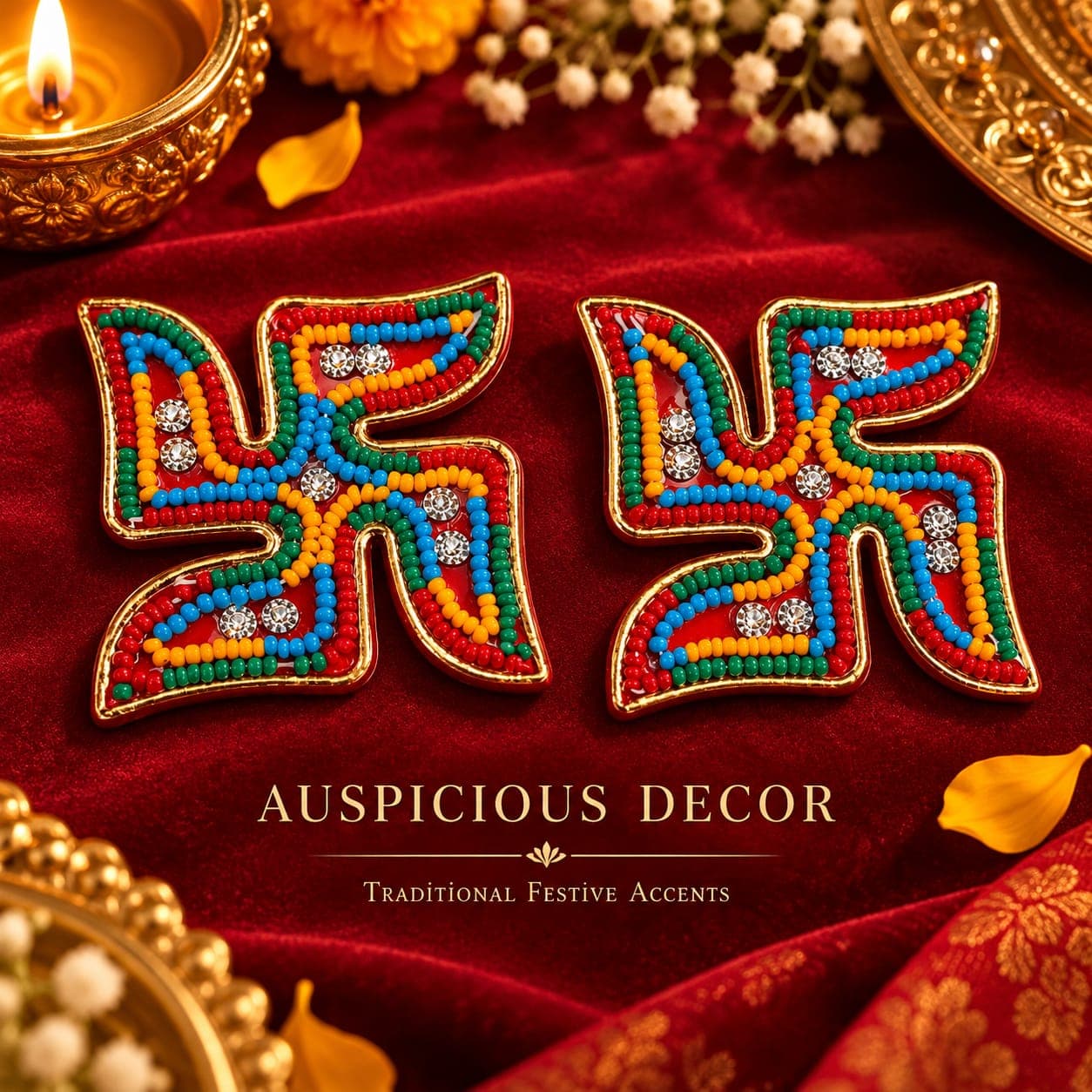 Beaded Swastik Pair (Multicolor)