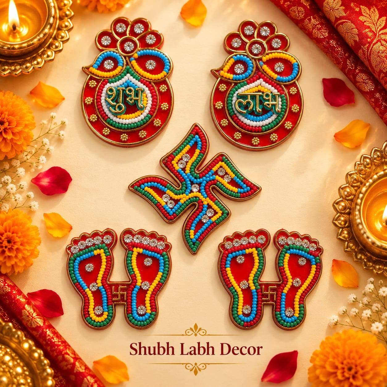 Shubh Labh Peacock Medallion Set (Beaded)