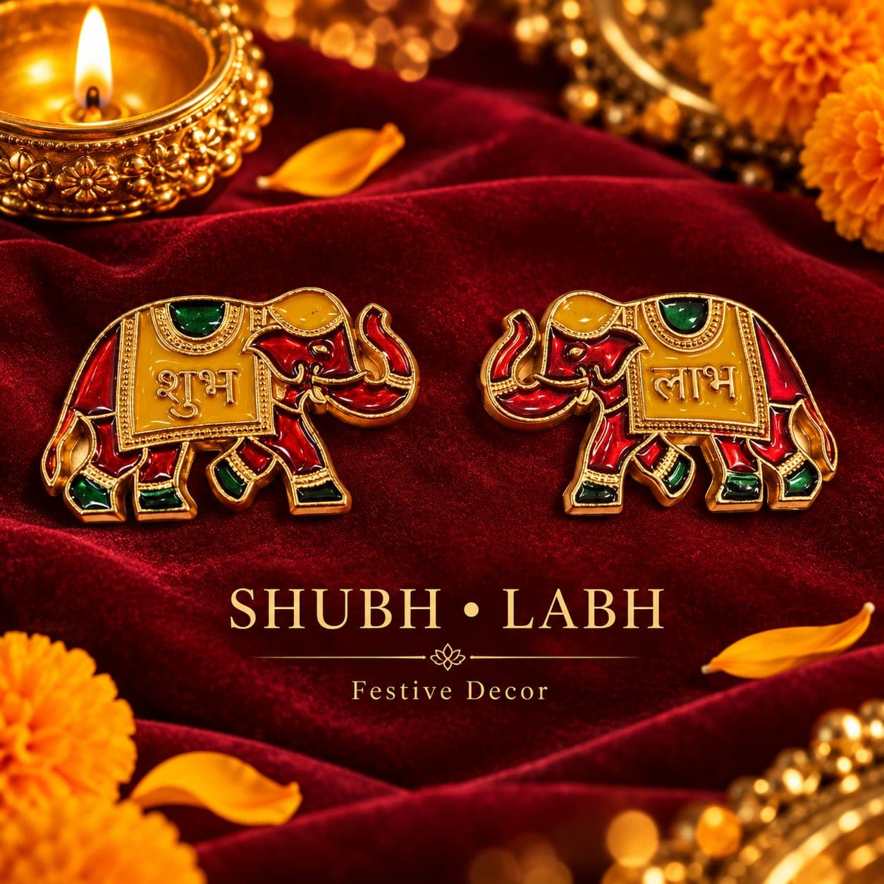 Shubh Labh Elephant Pair (Red-Green)