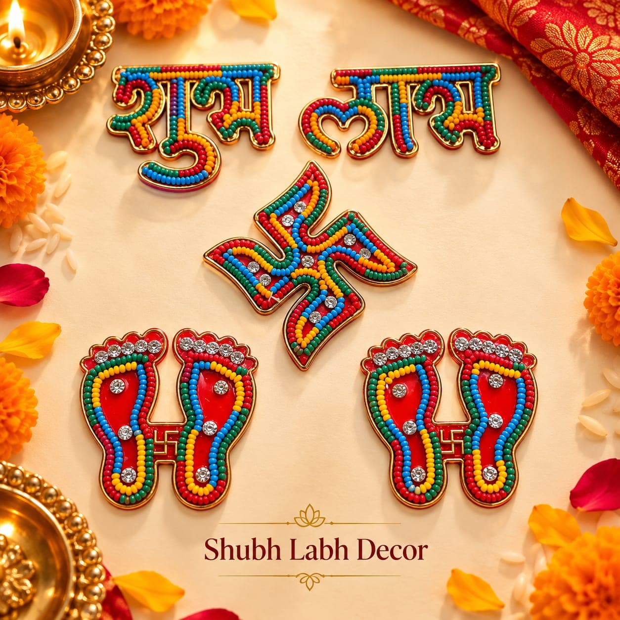 Beaded Shubh Labh Swastik Pagla Set (Multicolor)