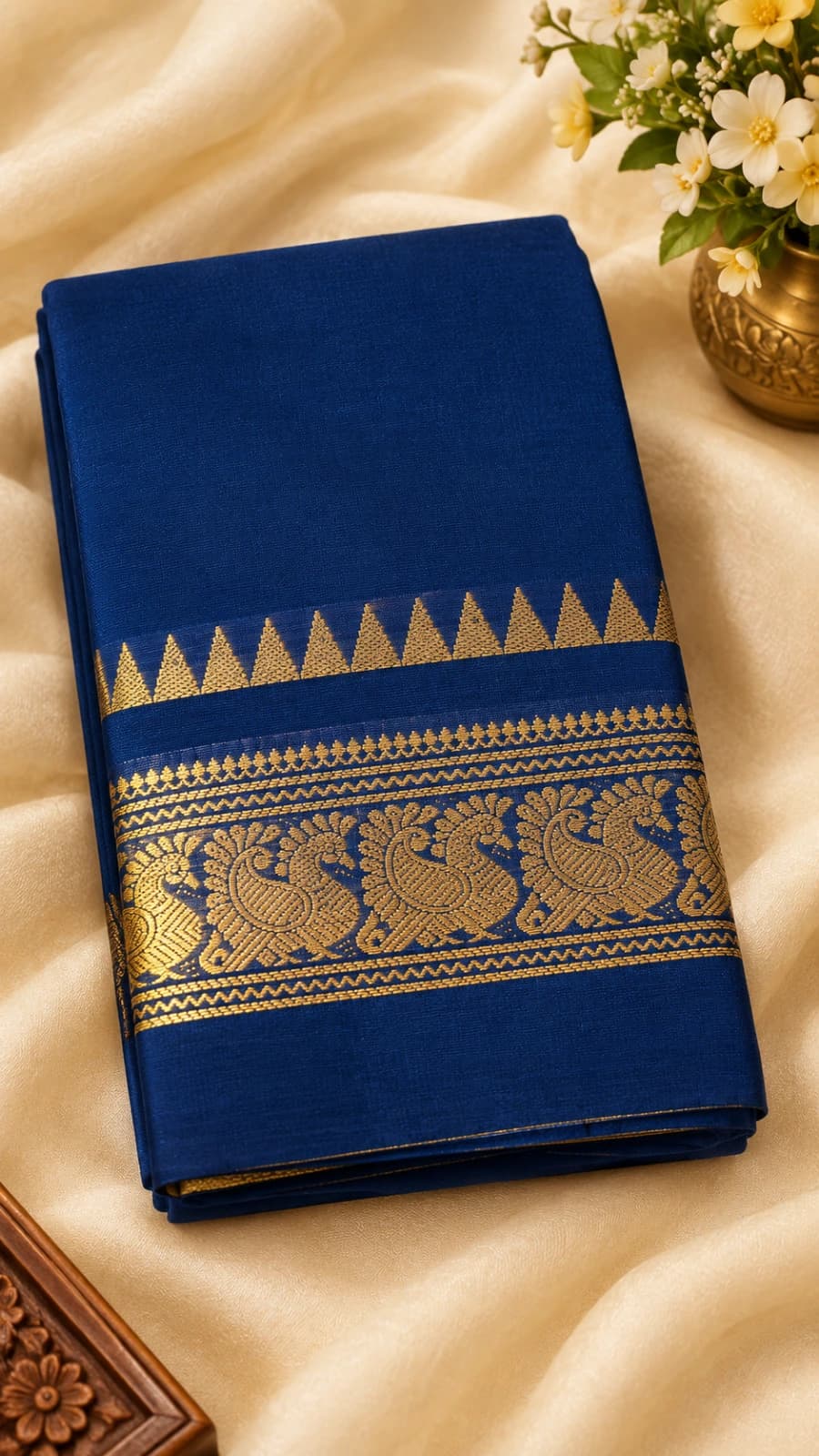 Cotton Saree Single Border Navy Blue