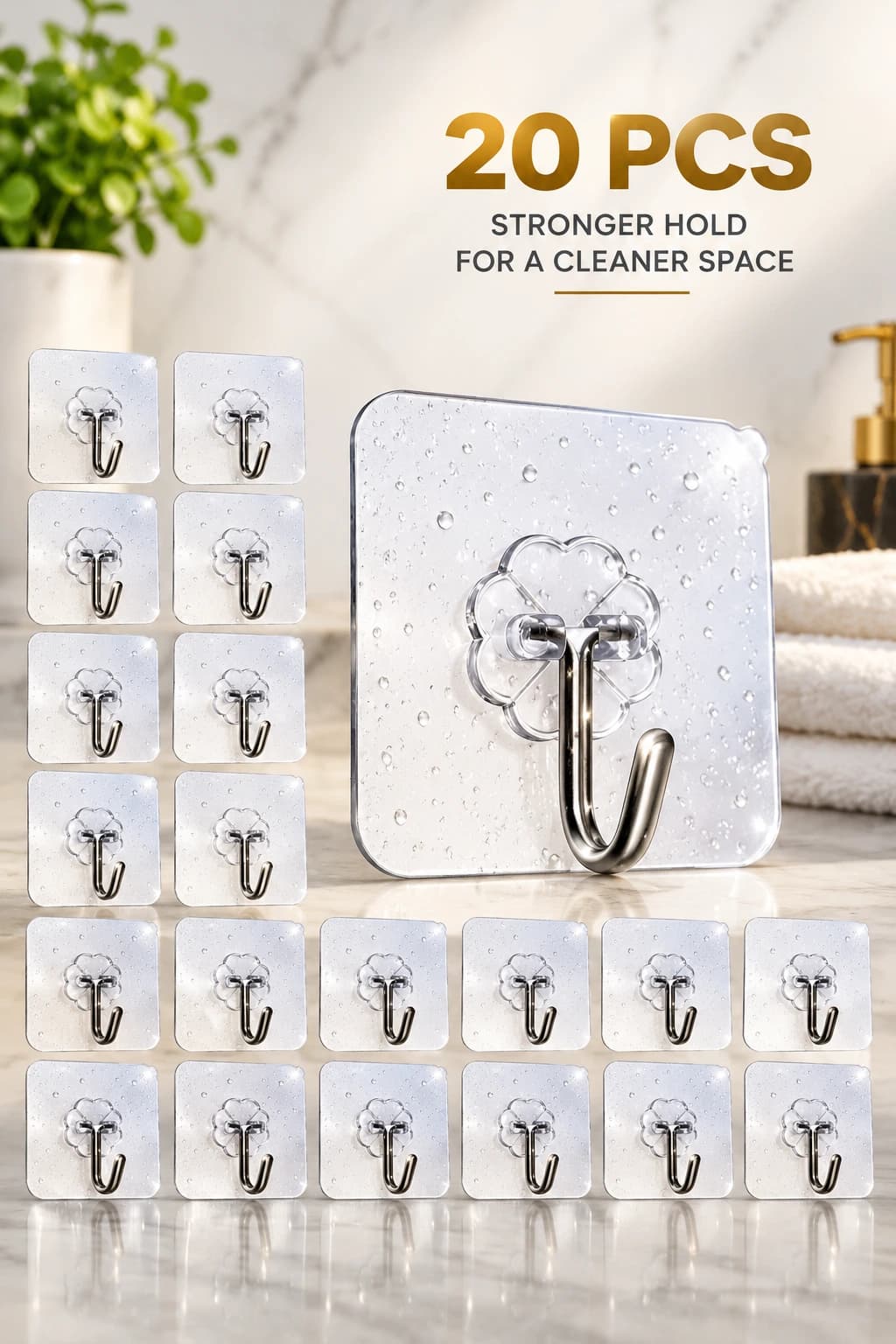 Transparent Self-Adhesive Wall Hooks (20 PCS)